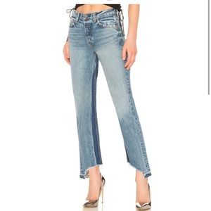 GRLFRND Helena Distressed High-Rise Straight Leg Jeans